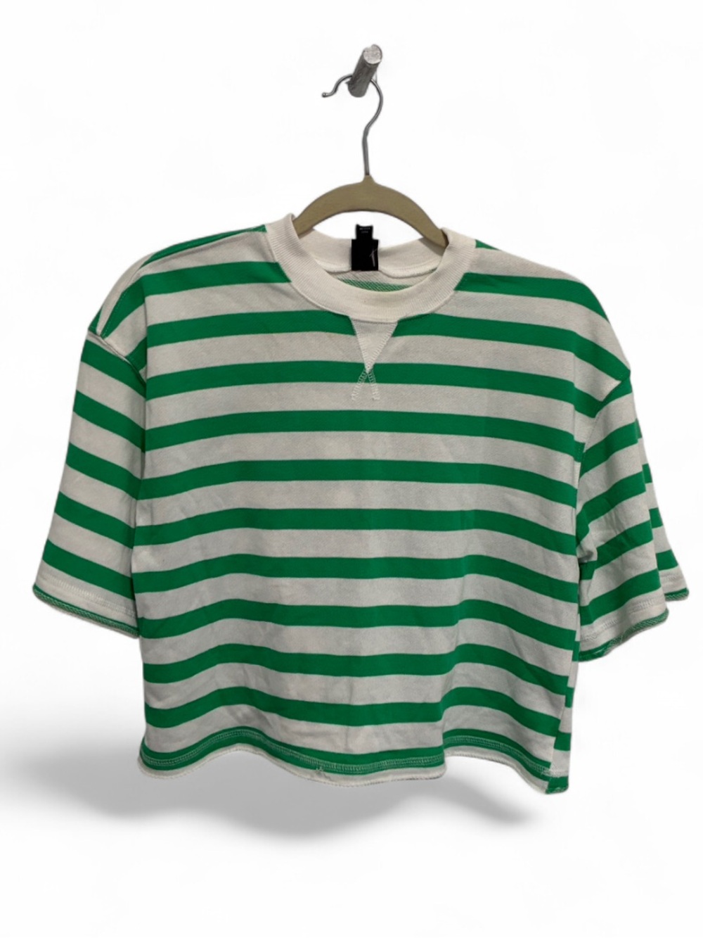 NWT wild fable Green and White Striped Cropped Oversized Short Sleeve Crew Tee
